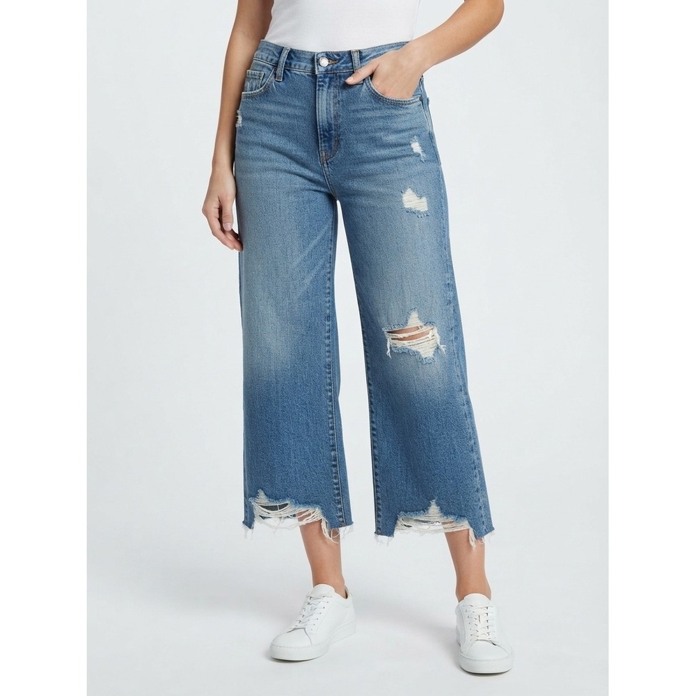 BLANKNYC Madison High Rise Wide Leg Cropped Jeans Distressed Blue Size 27